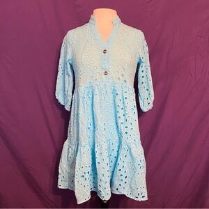 Sky Blue Cotton Eyelet Babydoll Dress. Size M.
